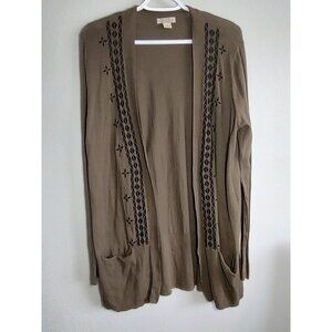 Lucky Brand Sz XL Women's Olive Green Long Open Sweater Cardigan Pockets